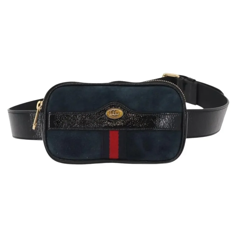 Gucci Suede Web Enamel Waist Bag Navy